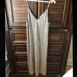 Silver Pleated Midi Slip Dress